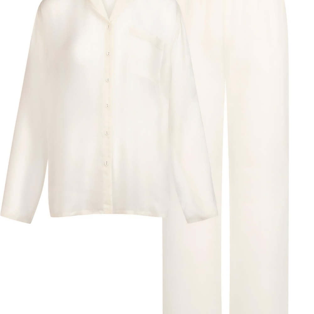 SKIMS Romance Button Up Shirt and Pant Set in Ecru